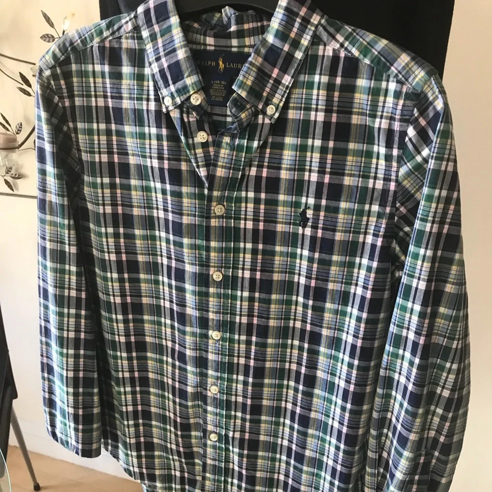 Ralph Lauren Polo 100% cotton Plaid Button Down Shirt Boys size Large (14-16)
